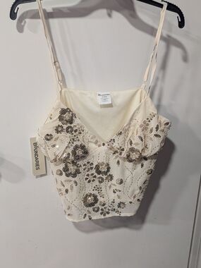 No Boundaries Cream Beaded Floral Cami Top